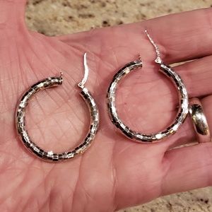 Costco White Gold 1 Inch Faceted Hoop Earrings